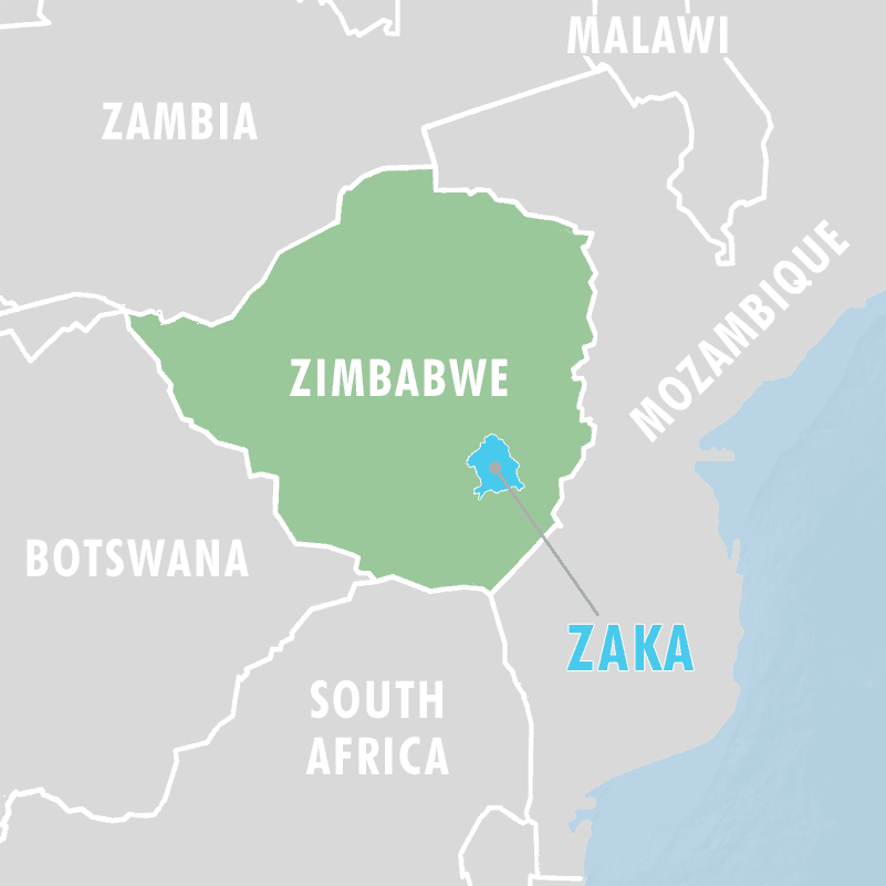 Map of Zaka region in Zimbabwe